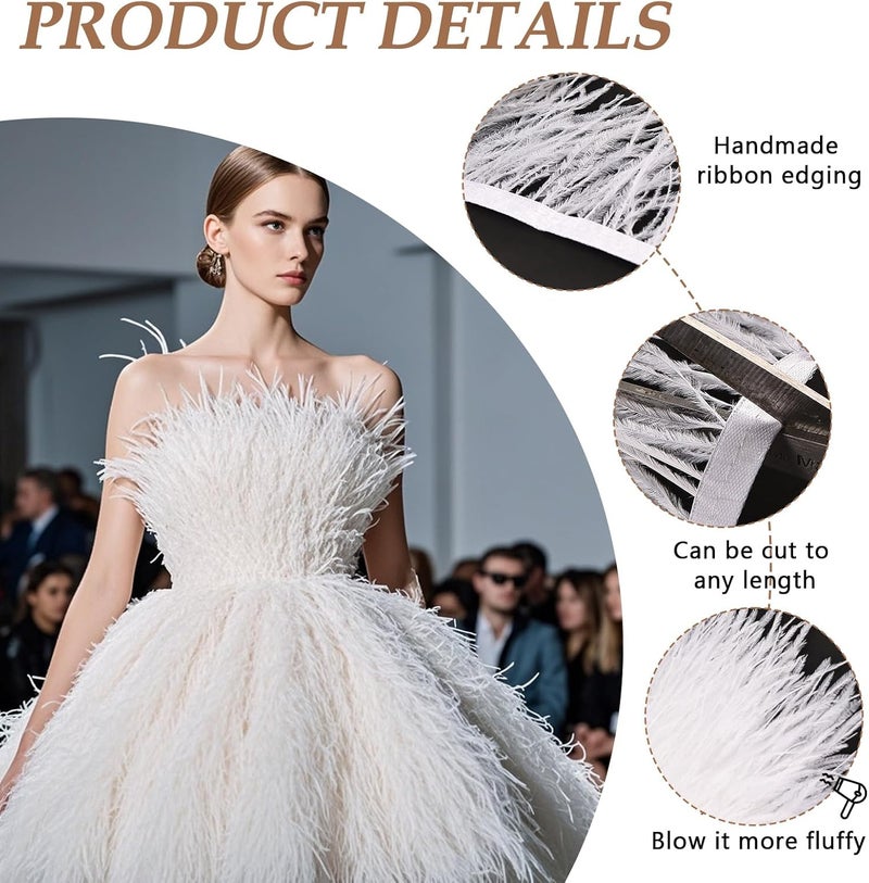 whitefeather 2 Yards 4-6inch Dyed Ostrich Feathers Trim Fringe for DIY Dress Sewing Crafts Ostrich Feathers Costumes Decoration (White) - Image 3